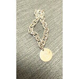 Silver Stainless Steel Initial S Charm Cable Link Bracelet 7.5 Inch
